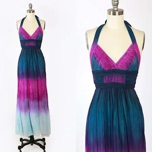 BCBGMaxAzria halter dress, silk ombré purple, blue, 8